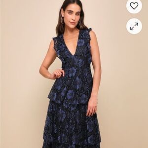 Lulu's Molinetto Navy Blue Lace Ruffled Tiered Sleeveless Maxi Dress